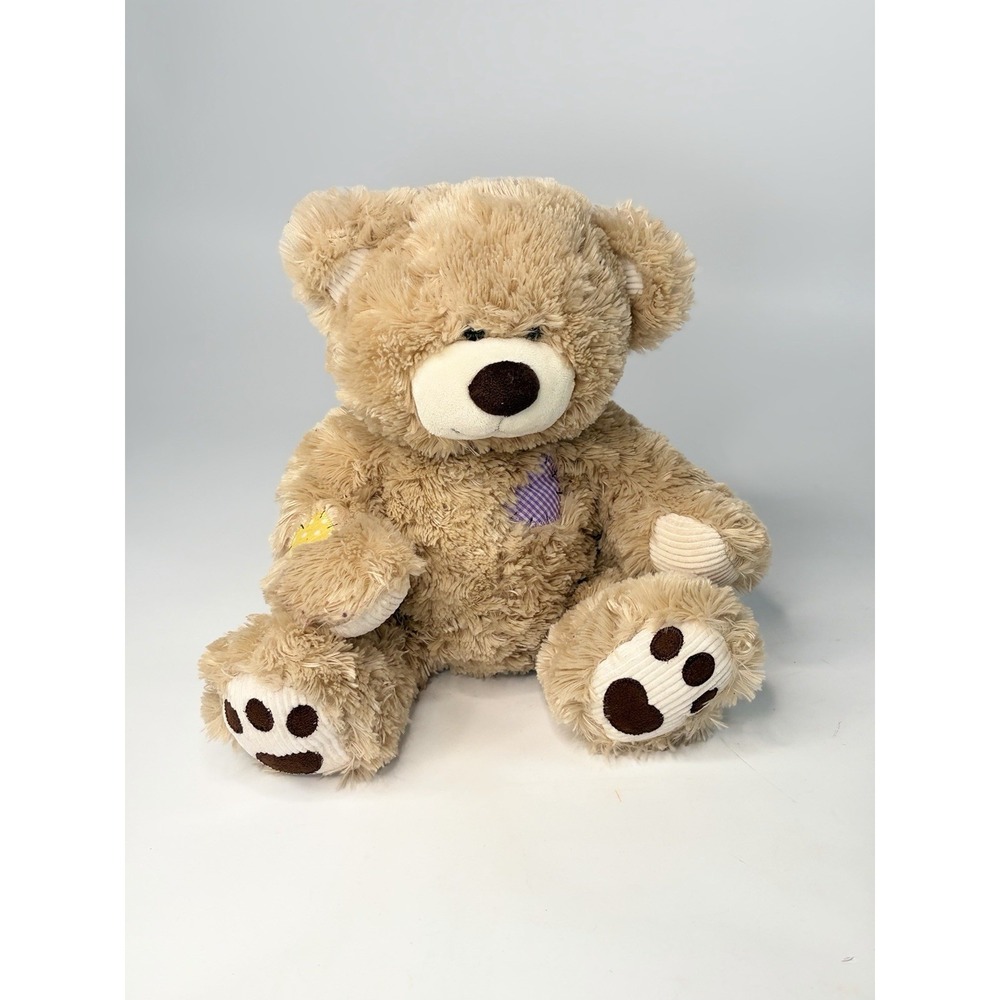 Retired Build a Bear Workshop 16" Champ Purple Heart Patchwork Teddy Bear 2007
